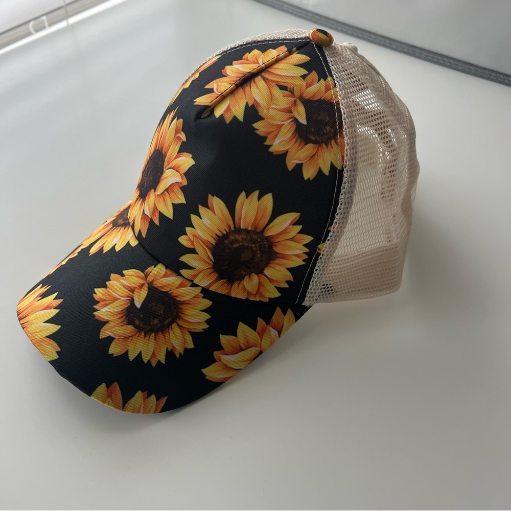 Sunflower Ponytail Back Trucker Hat